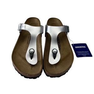 Birkenstock Gizeh Silver Metallic Thong Sandals Womens 36 EU 5-5.5 US NEW